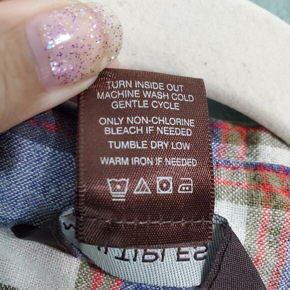 Multiples Womens Linen Floral Embroidered Button Up Plaid Shirt Size 3X Collar - Picture 5 of 5